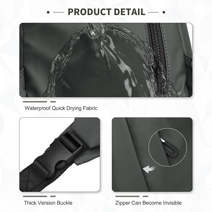 Small Sling Bag, Waterproof Nylon 7.9 Inch Crossbody Chest Bags Daypack Backpack with Anti-theft Pocket for Men Women (Dark Grey)