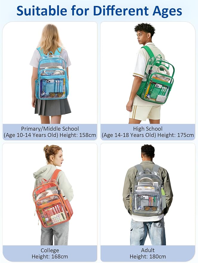 Extra Large Clear Backpack with TSA Lock, Heavy Duty Transparent See Through Clear Bookbag for College, Work, Travel, Casual Sport, Grey
