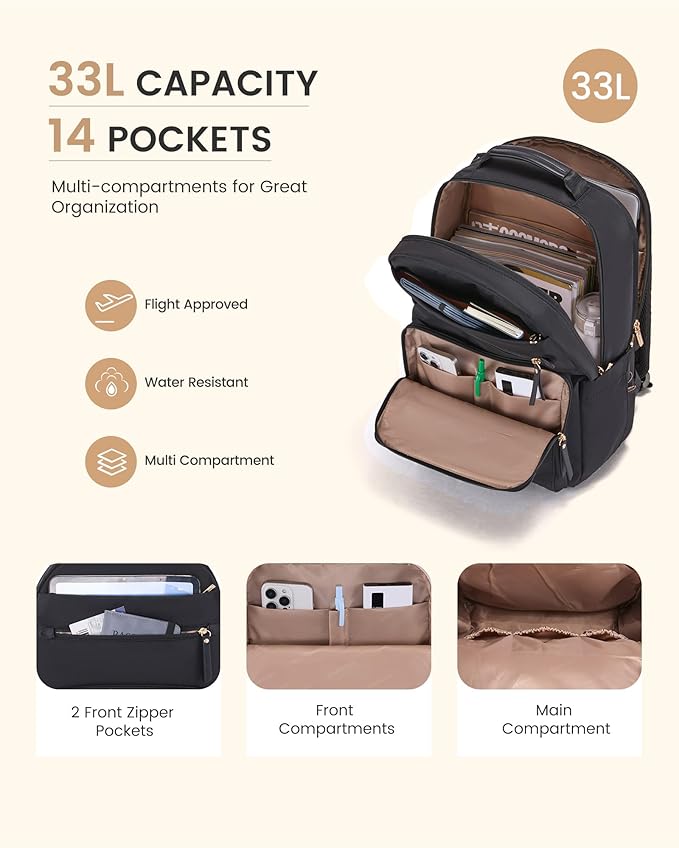 LOVEVOOK Laptop Backpack for Women with Leather Trim & Tumbler Pockets, 17.3" Work Backpack Purse, Travel Personal Item Bag, Carry On Business Computer Bag for Office, School, or Gift, Sage Green