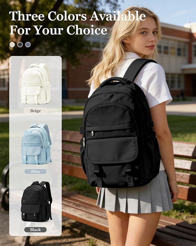 Black Waterproof Aesthetic Backpack For School, Cute High School Bookbag For Teen Girls Boys, Lightweight Casual Daypack Backpack For Women Men, College Backpack With Lots Of Pockets