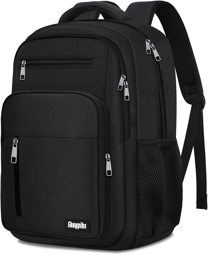 Backpack for Women Men, School Backpack for Boys Girls Teens, 17.3 Inch Laptop Backpack with Reinforced Straps, College Middle High School Bookbag, Water Resistent Business Mochila para hombre, Black