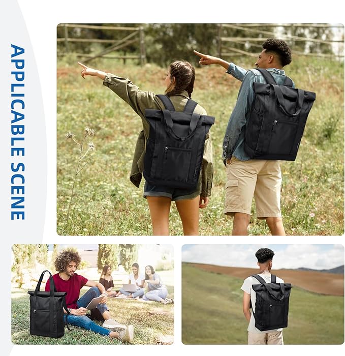 Foldable Convertible Tote Backpack Lightweight Versatile Nylon Daypack for Women Men Work Leisure Travel,Black