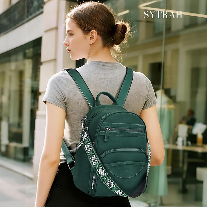 Small Backpack Purse for Women, Mini Backpack Vegan Leather with RFID Blocking & Tablet Pocket, Cute Shoulder Handbag for Travel, School & Work Green