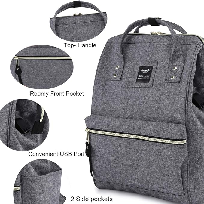 himawari Travel Backpack with USB Charging Port 15.6 Inch Doctor Work Bag for Women&Men College (USB Gray)