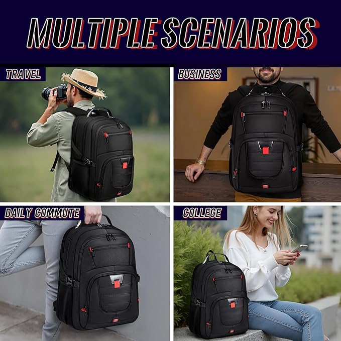 Extra Large Laptop Backpack with LifetimeWarranty,Gaming Laptop Travel Bag Fits 18.4-19" Laptops,TSA Friendly Travel Rucksack for Men Women, Big TSA Airline Approved Work Computer Bag, Black