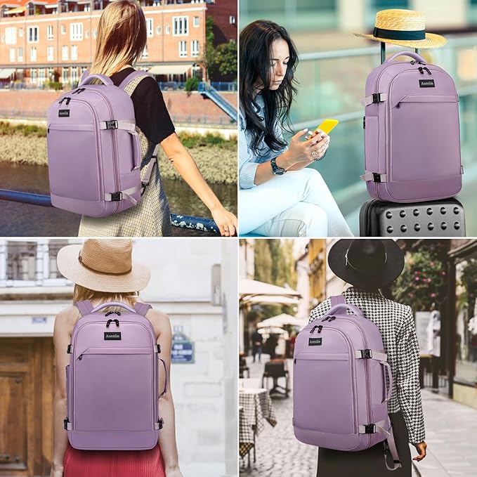 Asenlin 30L Travel Backpack for Women Men,Fit 15.6 Inch Laptop Backpack Flight Approved Luggage Carry On Water Resistant for Weekender Overnight Large Daypack Purple