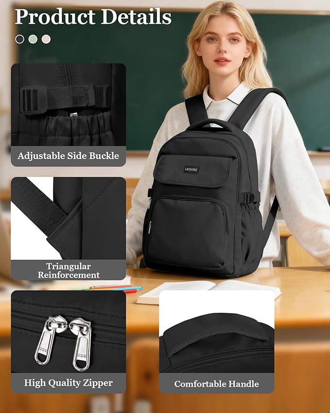 Simple Aesthetic Black Backpacks For School,Lightweight Casual College Backpack Women,Travel Laptop Daypack Men,Waterproof Middle School Book bag For Teens Boys Girls