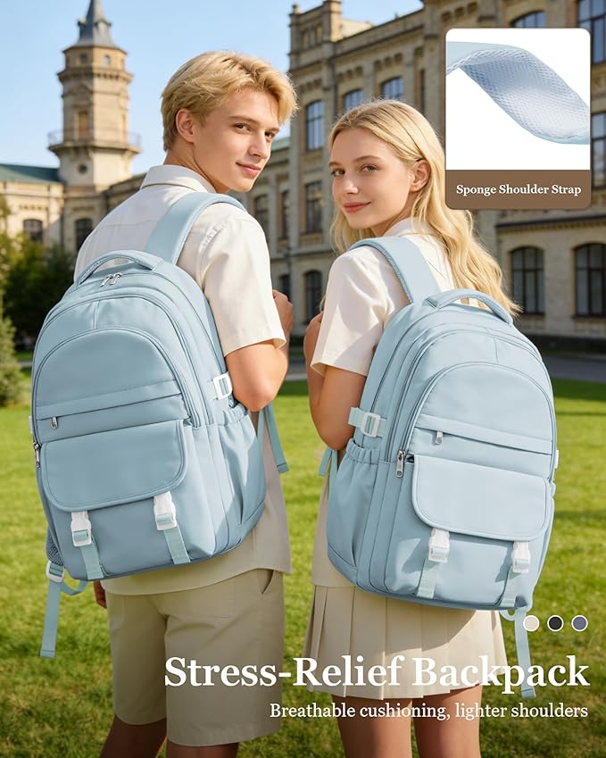 Waterproof Aesthetic Backpack For School, Cute High School Bookbag For Teen Girls Boys, Lightweight Casual Daypack Backpack For Women Men, College Backpack With Lots Of Pockets（Blue）