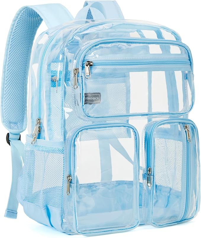 Vorspack Clear Backpack Heavy Duty - Large Clear Bookbag Transparent See Through Backpacks for College Work Festival - Sky Blue