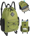WANDF Drawstring Backpack with Removable Wet Pocket, Sandproof Beach Backpack with Bottom Compression Strap for Beach Mat, Swim Bag for Pool, Gym, Travel and Workout Gear (Dark Green)
