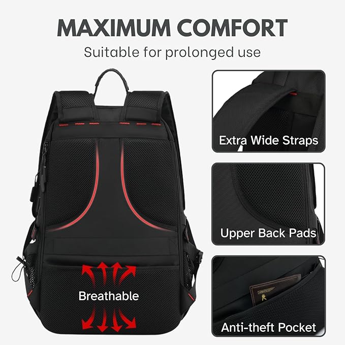 Large Laptop Backpack with Shoe Compartment, Waterproof Rucksack 15.6/17 Inch, Travel School Gym Work College Bags for Men (Black, XL(60L))