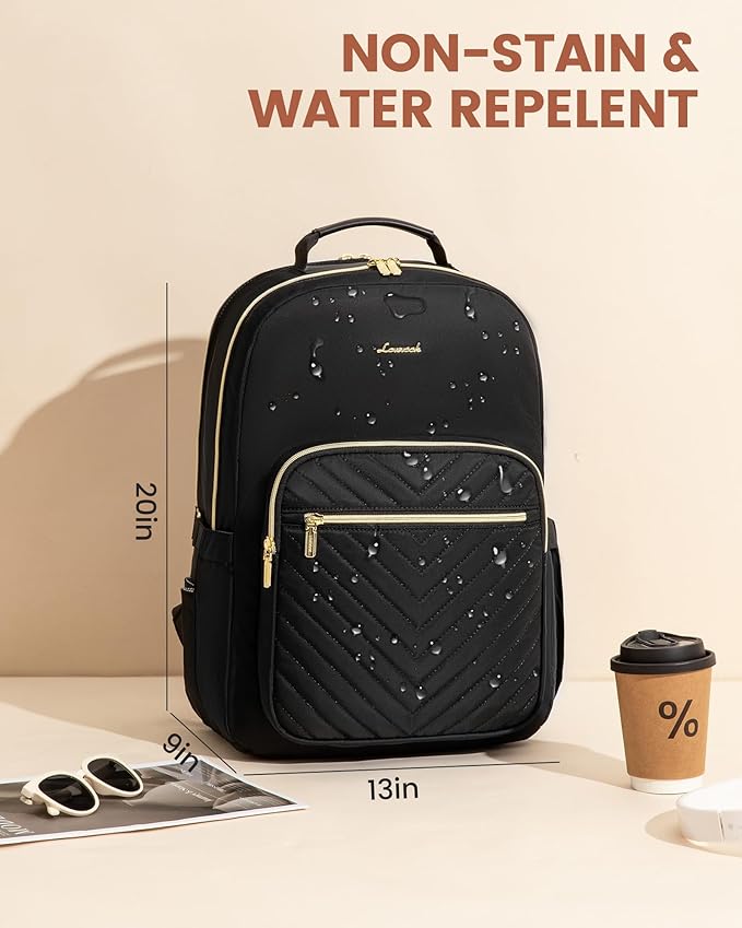 LOVEVOOK Laptop Backpack for Women with Giant Tumbler Holder 18.4 inch,Designer Travel Backpack Laptop Bag College Backpack,Quilted Work Nurse Teacher Backpack Purse Computer Bag Daypack,Black Brown