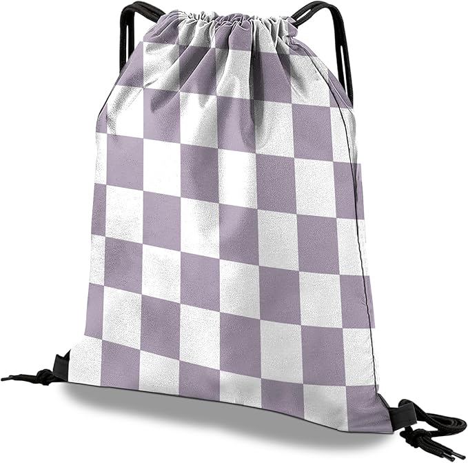 Drawstring Backpack Draw String Bag Waterproof for Sports Gym Beach Travel Cute Aesthetic Sackpack Men Women (13"×17")-Purple Checkered