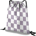 Drawstring Backpack Draw String Bag Waterproof for Sports Gym Beach Travel Cute Aesthetic Sackpack Men Women (13"×17")-Purple Checkered