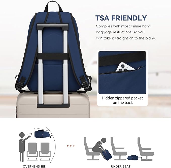 Classic Casual Backpack, Lightweight Daypack with 10 Pockets, Laptop Compartment, EVA Foam Pad (Dark blue)