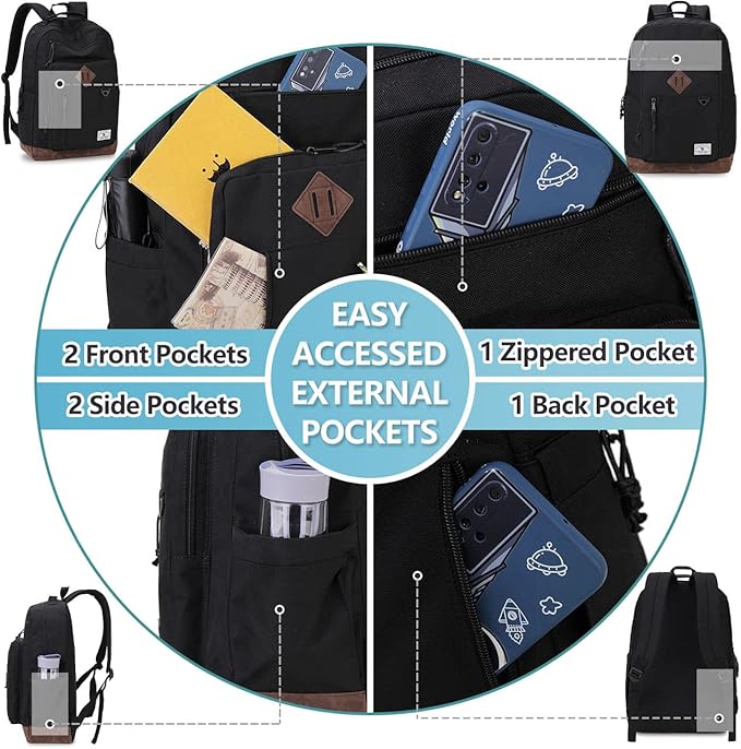 VX VONXURY Backpack for Men Women,Large 17 Inch Bookbag with Mulitiple Pockets,Classical Water Resistant Travel Backpack