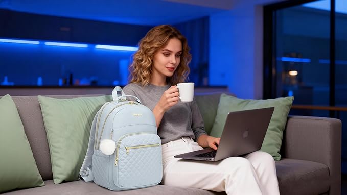 Laptop Backpack Women School Backpack for High School Teen Girls, Water Resistant College Bookbag with Charging Hole for Travel Work, Blue