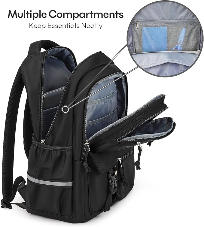 mibasies School Backpack for Teen Girls: 17.9 IN Backpack for Women with Laptop Compartment for Middle High Elementary School College Travel- Kids Bookbag Black