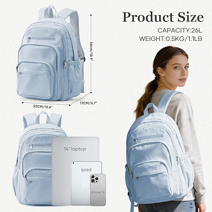 College Backpack For Women Men,Lightweight High School Bag,School Backpack With Lots Of Pockets,Cute Bookbag For Teens Boys Girls,Casual Daypack Backpack For School(Blue)