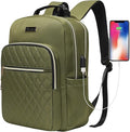 Modoker Eco-Friendly 15.6 Inch Women's Laptop Backpack, Quilted Work and Travel Backpack with USB Charging Port, Green