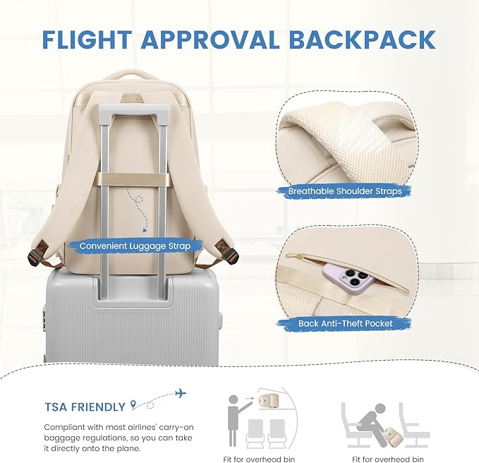 Lunch Backpack 16 Inch Laptop Backpack with Insulated Cooler Lunch Box Food Bag for College Work Camping Picnics (Apricot)