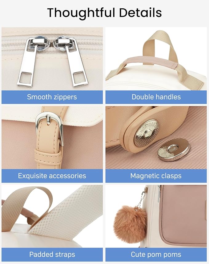 School Backpack for Teen Girls, Cute Laptop Bookbag 17.3in for Women College Students Aesthetic Schoolbag Middle High School Travel Mochilas Niñas, Khaki Beige