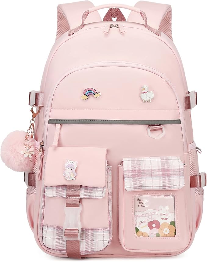 Backpack for Girls, 15.6 Inch Laptop School Bag Kids Kindergarten Elementary College Backpacks Large Bookbags for Teen Girl Women Students Casual Travel Daypacks (Pink)