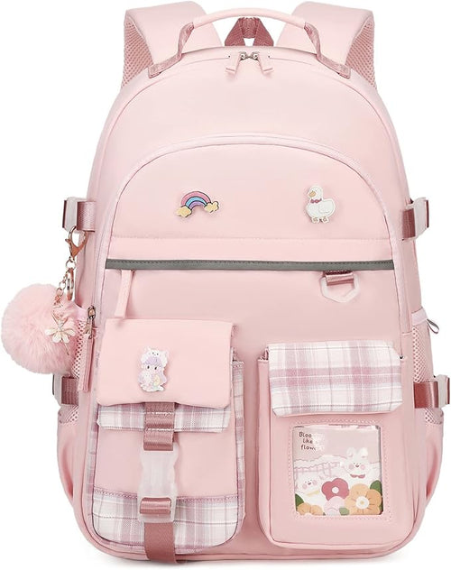Backpack for Girls, 15.6 Inch Laptop School Bag Kids Kindergarten Elementary College Backpacks Large Bookbags for Teen Girl Women Students Casual Travel Daypacks (Pink)