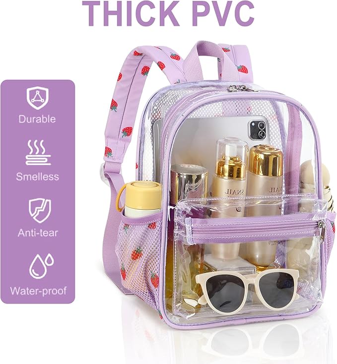 BTOOP Clear Mini Backpack for Stadium Events 12x12x6 Small Transparent Backpacks Plastic See Through Clear Bag for Concerts Work Festival Security Travel
