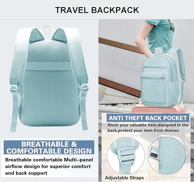 KEOFID Travel Backpack for Women, Womens Work Backpacks, Anti-theft Backpack Purse, Back pack for College Girls, Carry-On Travel Backpacks,Bookbag(Light Green)