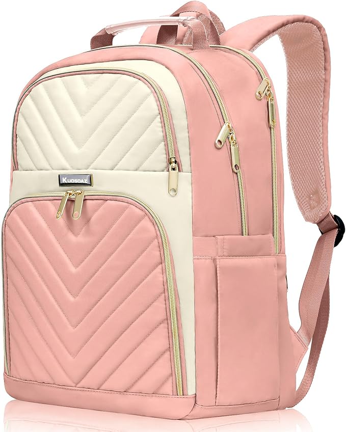 Backpack for Women, School Backpacks for Teen Girls, Stylish Cute Laptop Backpack, Teacher Student College Bookbags, Beige & Pink