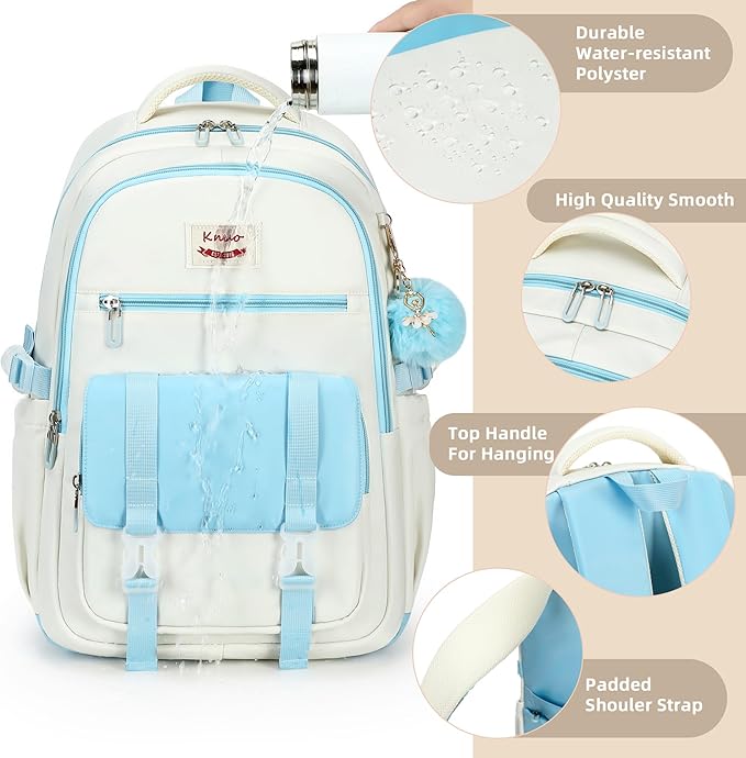 School Backpack for Teen Girls College Backpacks for Women Students Bookbag Large 15.6 Inch Laptop Bags Kids Kindergarten Elementary Middle School Bag Anti Theft Daypack Travel Back Pack Blue