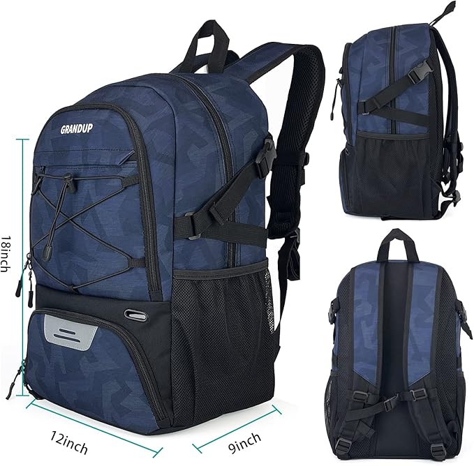 GRANDUP Basketball backpack with ball and shoes compartment Fit Volleyball, soccer, Swim, Gym, Travel, and School, large capacity sports training equipment bags
