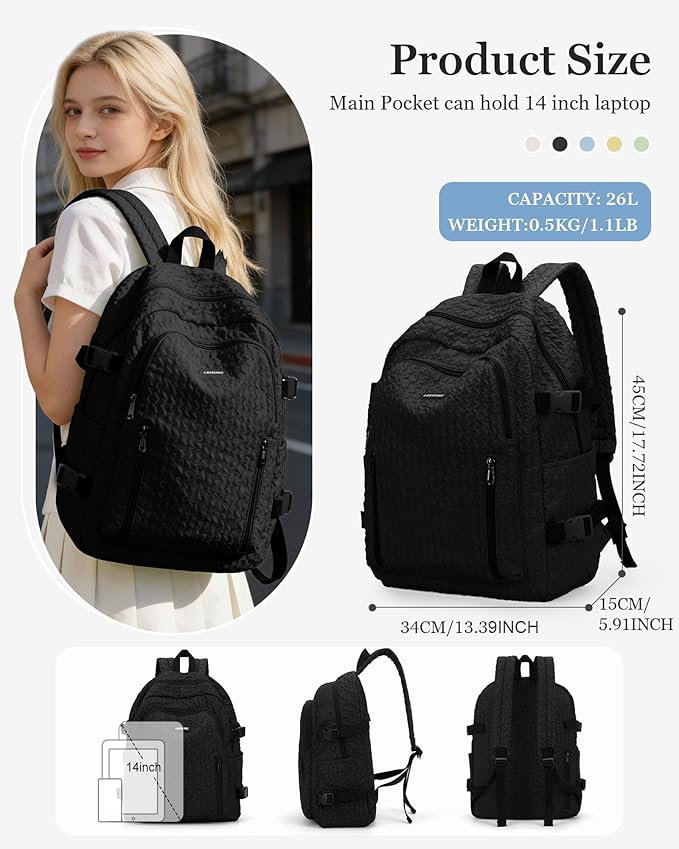 weradar Lightweight Middle School Bag For Teens Girls,Kawaii Backpack For College Students,Aesthetic Black Bookbag,Cute School Backpack For Women Casual Daypack