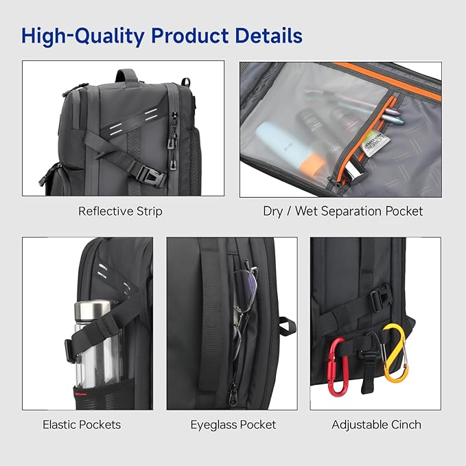 SWICKY 40L Travel Backpack for Men – TSA Friendly Carry-On, 17.3" Laptop Sleeve, Water-Resistant, Quick-Access Phone Pocket, Large Weekender for Travel & Commute