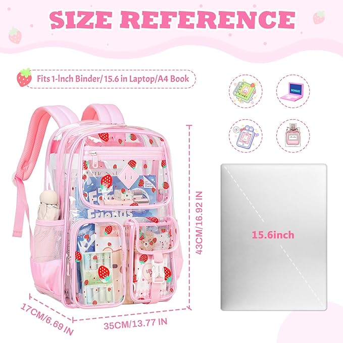Clear Backpack for School,Heavy Duty PVC Transparent Bookbag for Girls Stadium Approved See Through Backpack