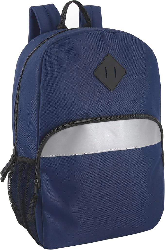 Trail maker Reflective School Backpack for Kids | Colorful Backpack with Adjustable Straps, Side Water Bottle Pockets (Navy)