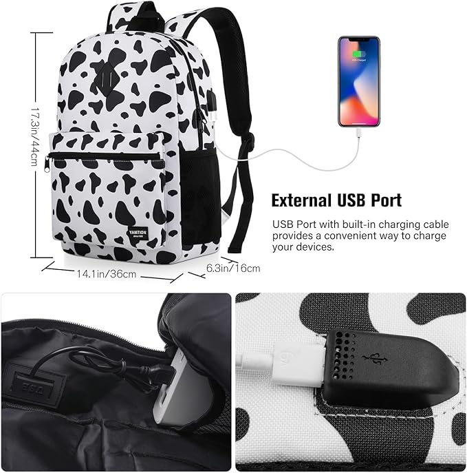 YAMTION Unisex School Backpack,Classic Casual Bookbag Adults and Teens Schoolbag with USB Port for High School College Office Work Travel