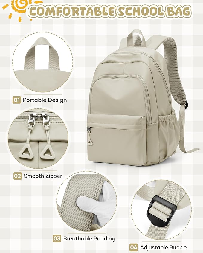winspansy Backpack for School Teenage Girls Boys,Waterproof Lightweight School Bags Travel Daypack Simple Cute College Backpack Rucksack for Women Men fit 14 Inch Laptop,Khaki