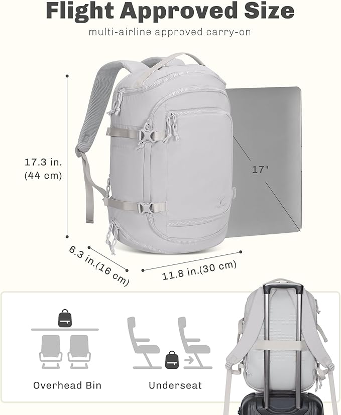 Hynes Eagle Travel Laptop Backpack 16 inches Lightweight Flight Approved Carry on Personal Item Bag Weekender Bag Daypack 20L Light Grey Blue