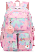 Hidds Laptop Backpacks 15.6 Inch College Backpack Elementary Middle High School Book Bag Kids Cute Bookbags Anti Theft Travel Back Pack Casual Daypack for Teens Girls Women Students (Tie-Dye Pink)