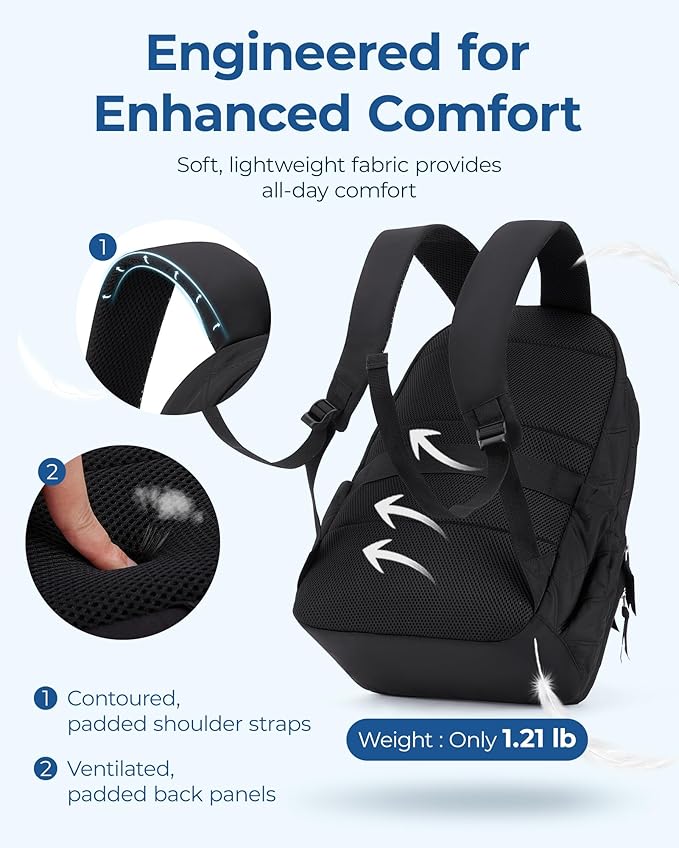 BAGSMART Travel Laptop Backpack, College Backpack for Women, Quilted Small Computer Bookbag, Water-Resistant 15.6 Inch Laptop Casual Bag, Black
