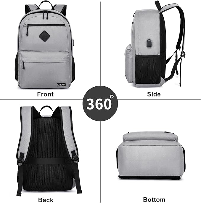 School Backpack for Teen Boys Girls, Choice for School and College Backpack, Comfortable 15.6 inch Laptop Bookbag, Grey