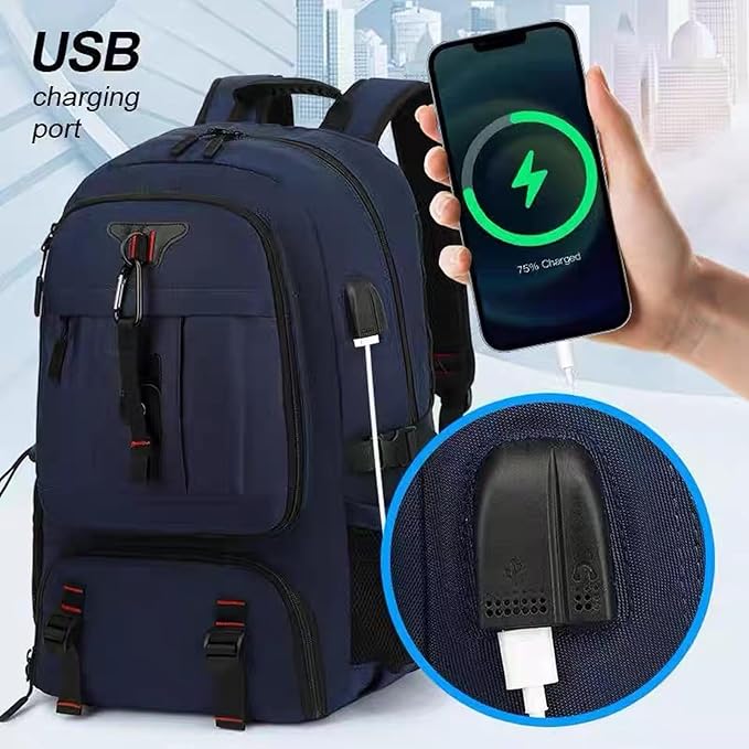DUSLANG Travel laptop backpack, Extra Large 60L Traveling College Backpack,Large Capacity Backpack for Men Women,Fits 17 Inch Computer, USB Charging Port, Blue