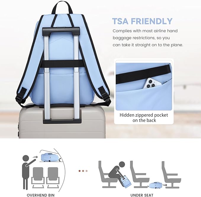 Classic Casual Backpack, Lightweight Daypack with 10 Pockets, Laptop Compartment, EVA Foam Pad (Light blue)