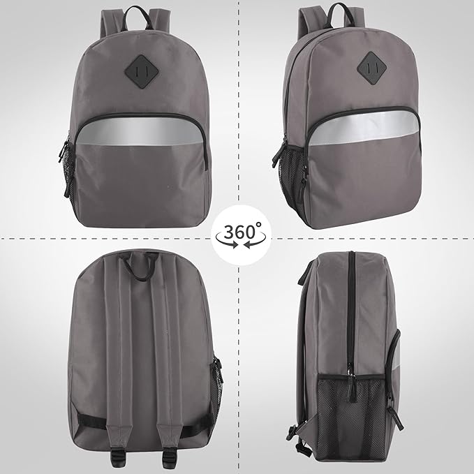 Trail maker Reflective School Backpack for Kids | Colorful Backpack with Adjustable Straps, Side Water Bottle Pockets (Grey)