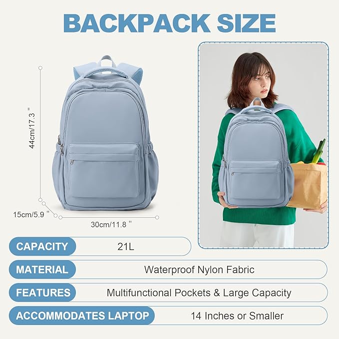 Lightweight Backpack for Women Men Laptop Travel Work Casual Daypack College Bags Cute Aesthetic Travel Backpack Casual Personal item Bag Blue