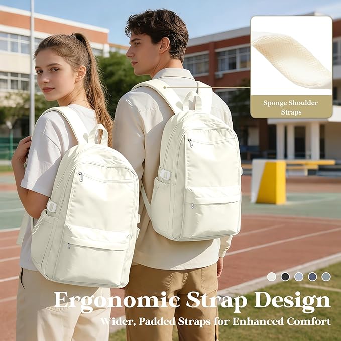 Simple School Backpack For Women,Lightweight College Backpack,High School Bag For Teens Boys Girls,Casual daypack Small Travel Backpacks Men Cute Bookbag(Beige)