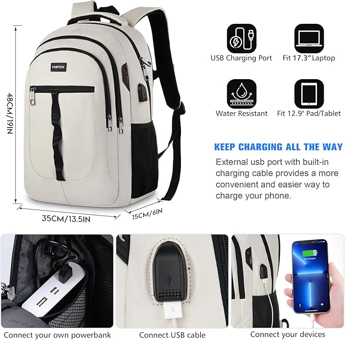 YAMTION 17.3 Inch School Book Bag for Teen Girls and Boys Unisex Laptop Bookbag Backpack with USB for High School College Students