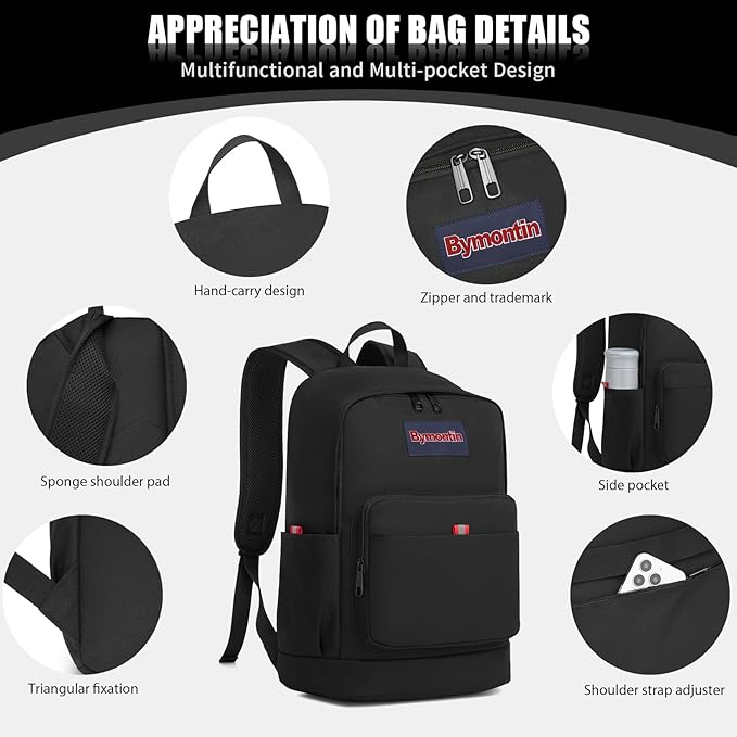 Classic Casual Backpack, Lightweight Daypack with 10 Pockets, Laptop Compartment, EVA Foam Pad (Black)